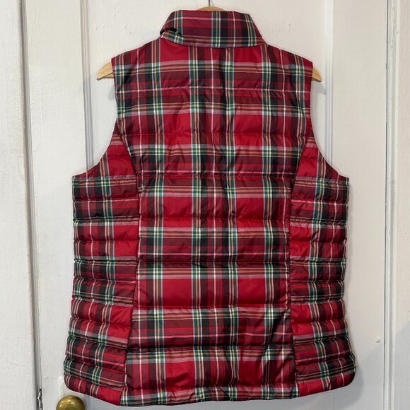 LANDS'END Women's Red Tartan Plaid Down Puffer Vest, Size L (14-16) - Picture 3 of 15